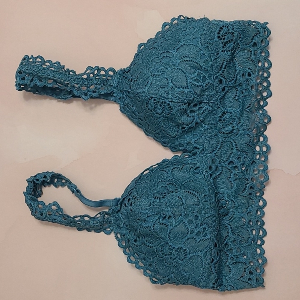 Aerie Lace Bralette with Lined Cups Teal Sz Small
